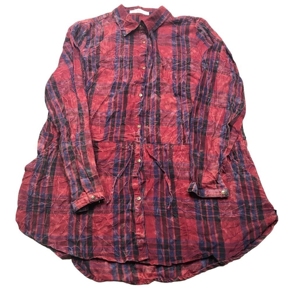 Maurices womens long sleeve red acid washed soft red blue tunictie waste size XS